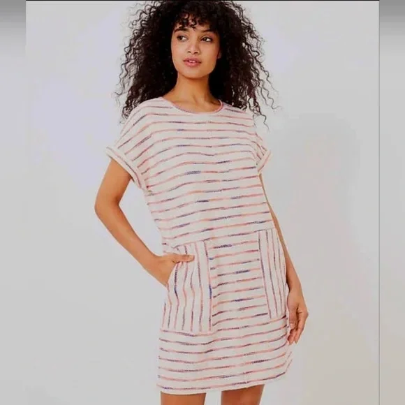Lou & Grey SZ M Striped Short Sleeve Dress with Pockets - Picture 2 of 6